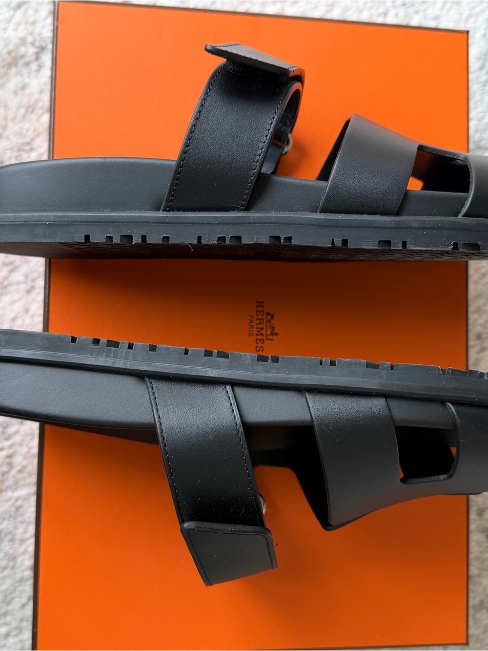 Hermes Black Leather Oran-Style Slide Sandals - Picture 7 of 9